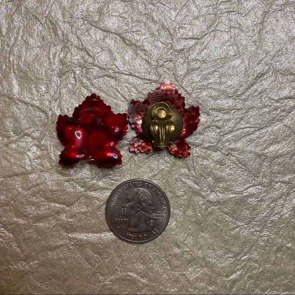Vintage W. Germany Red Leaf Clip On Earrings - Picture 7 of 7
